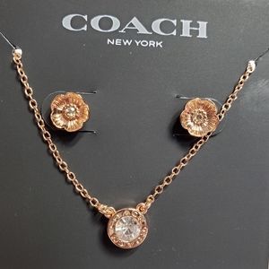 Coach Circle Pendant Necklace & Tea Rose Stud Earrings Set